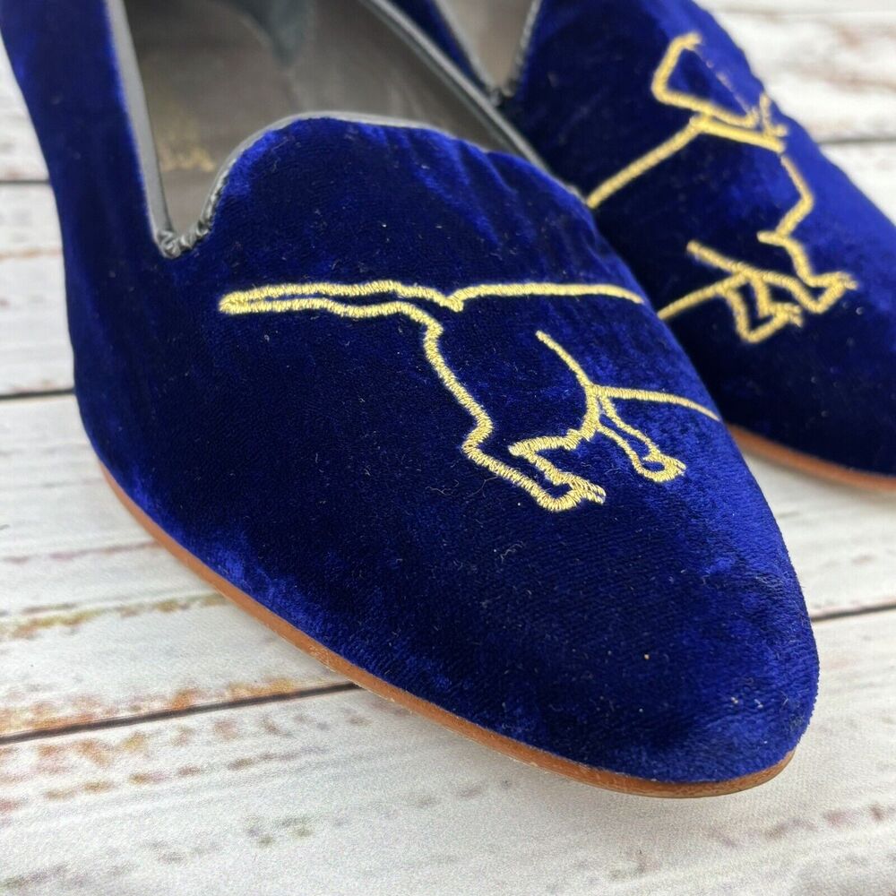 Geppettos Blue Velvet Dog Embroidered Slip On Shoes Flats Spain 35 EU 4.5 US‎ - Picture 9 of 12